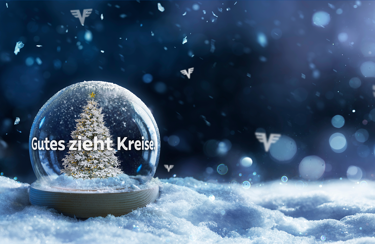 Weihnachtskugel und Schnee im Volksbank Design