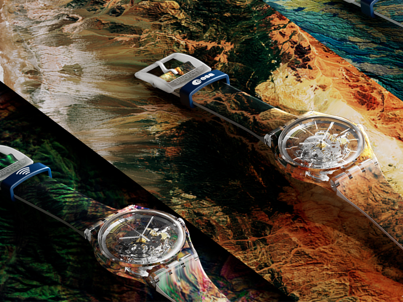 Swatch-Uhren mit Swatchpay auf dem Screen.